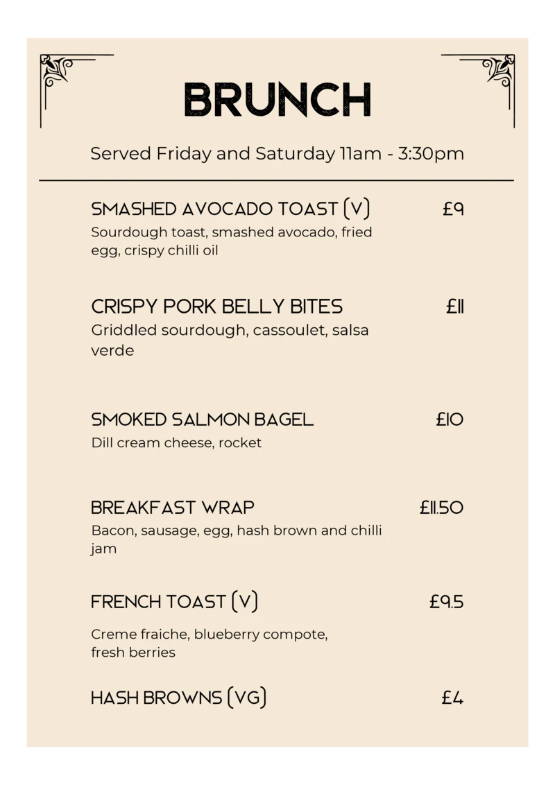 Brunch and lunch menu preview