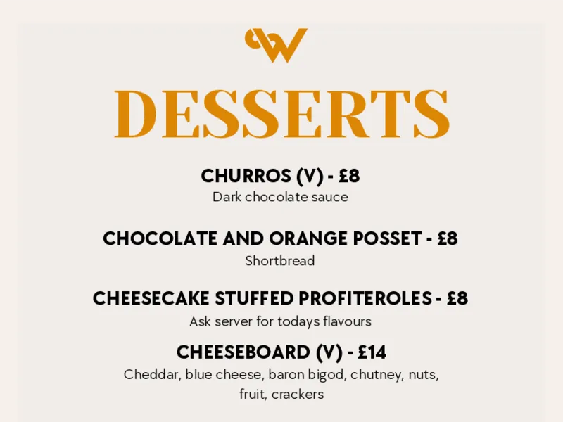 Desserts menu preview