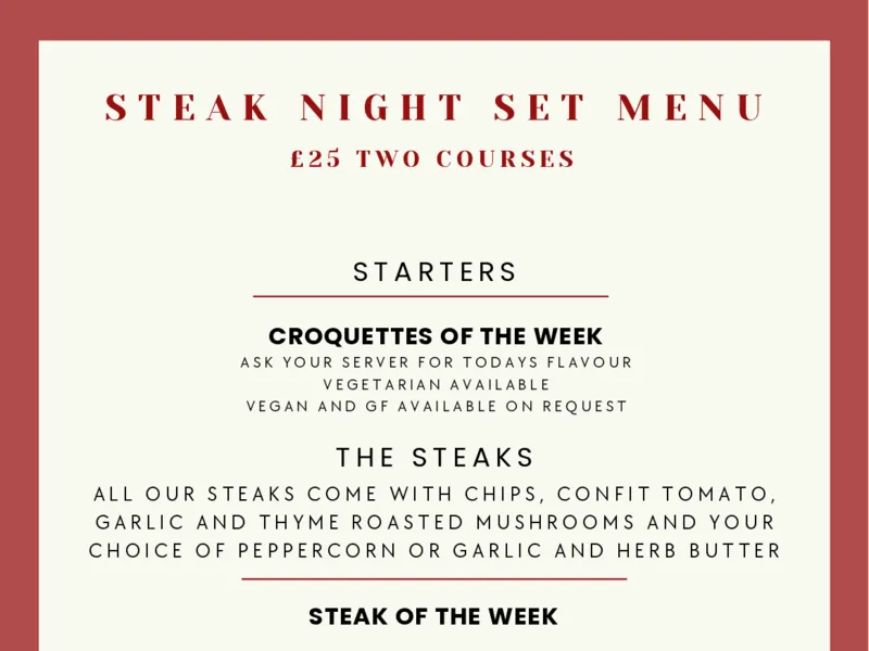 Steak night menu preview