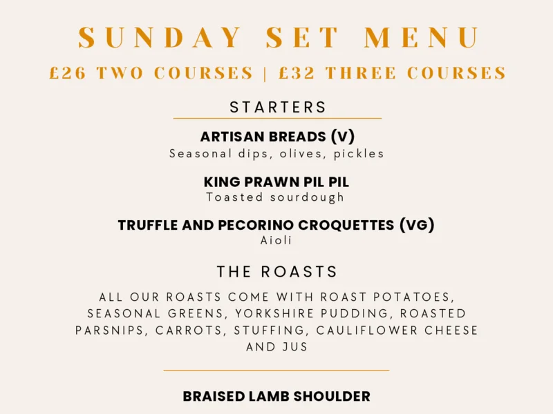 Sunday lunch menu preview